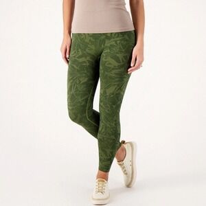AnyBody Women's M Green Botanical Leaf Pattern Seamless High Waist Leggings